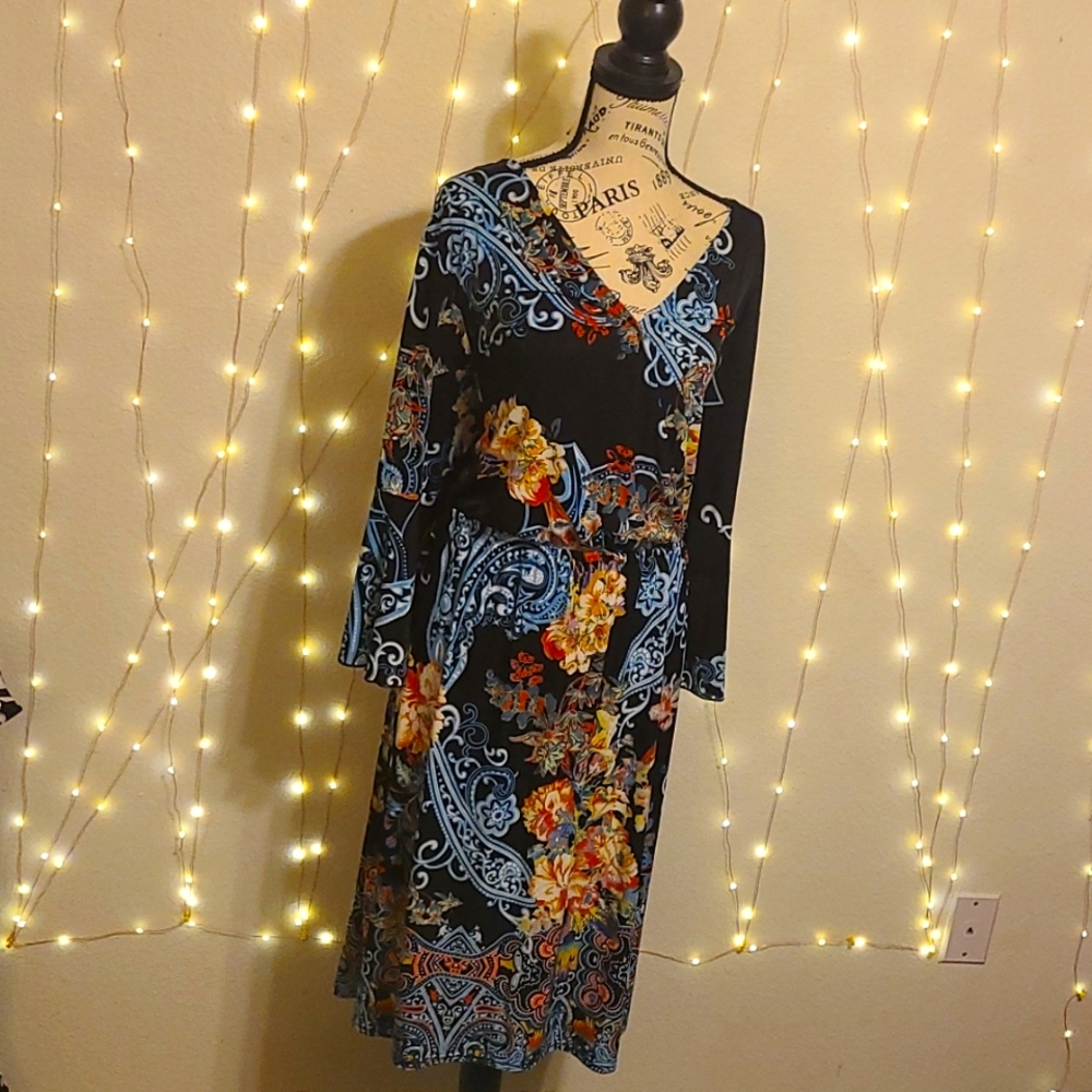 Plus size 3x Black Floral Faux Wrap Dress
